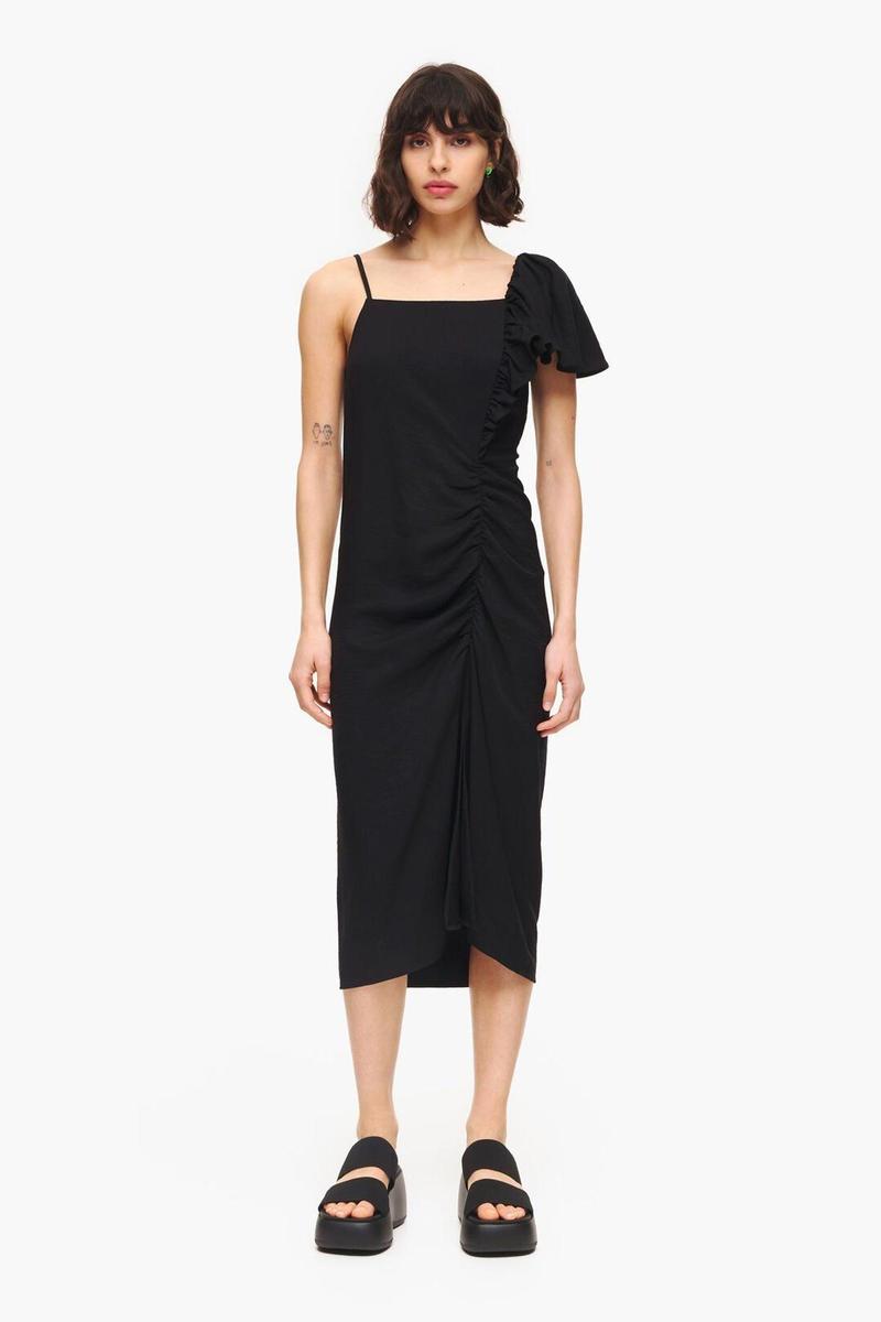 Vestido midi negro volante de Bimba y Lola