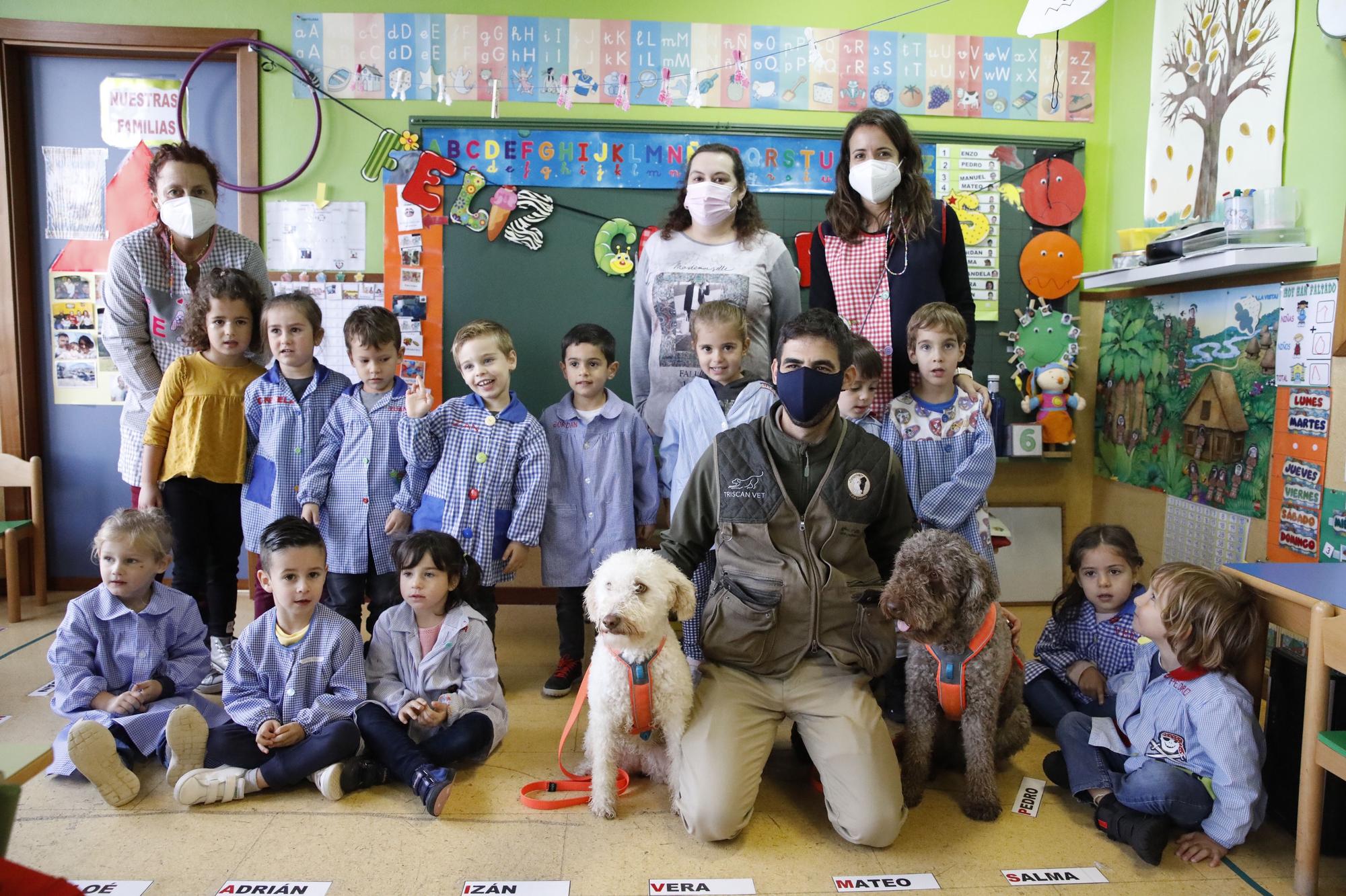 Los niños de Los Pericones aprenden en clase a lavarse los dientes con perros