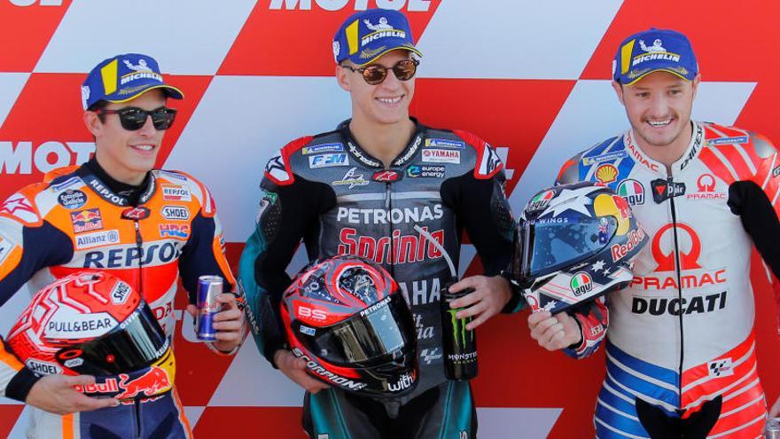 Quartararo (centro), junto a Márquez y Miller