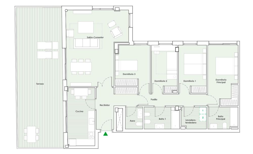 Piso de 4 Dormitorios. 138,77 m2 útiles. 188,05 m2 construidos. Dos plazas de garaje. Trastero. Terraza. Desde 315.000€