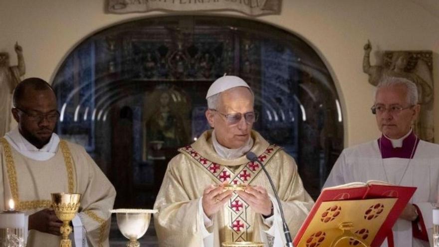 El papa León XIV, celebrando misa, ayer, en las Grutas Vaticanas. |  Vatican Media