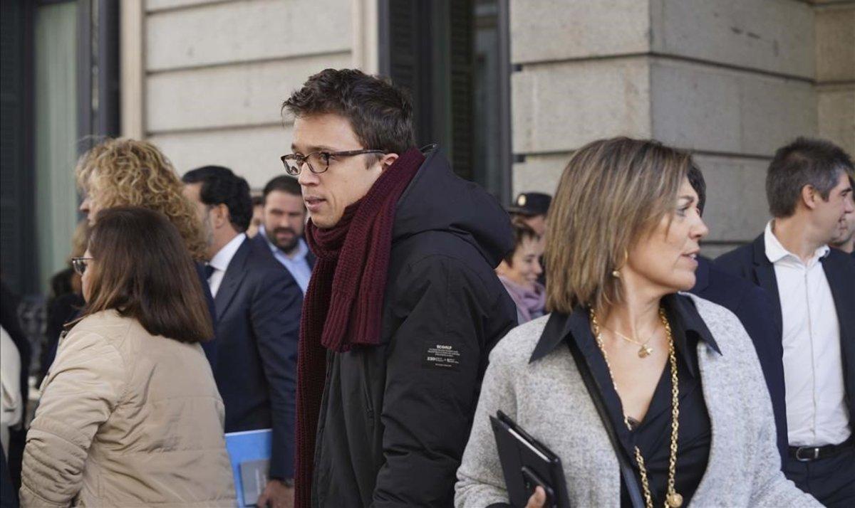 Íñigo Errejón durante el debate de investidura de Pedro Sánchez para sacar adelante el Gobierno de coalición