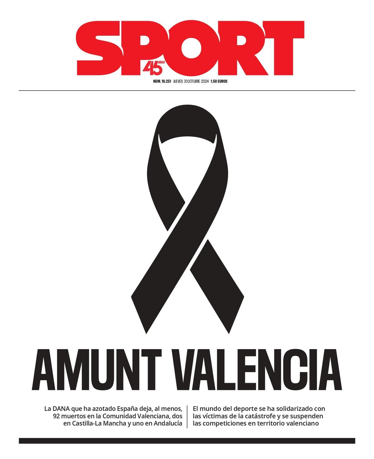 La portada SPORT de hoy, jueves 30 de octubre de 2024