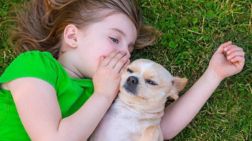 Una niña cuchichea con su perro.