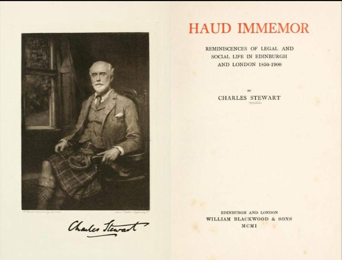 El libro 'Haud Immemor: Recuerdos de la vida jurídica y social en Edimburgo y Londres, 1850-1900' de Charles Stewart.