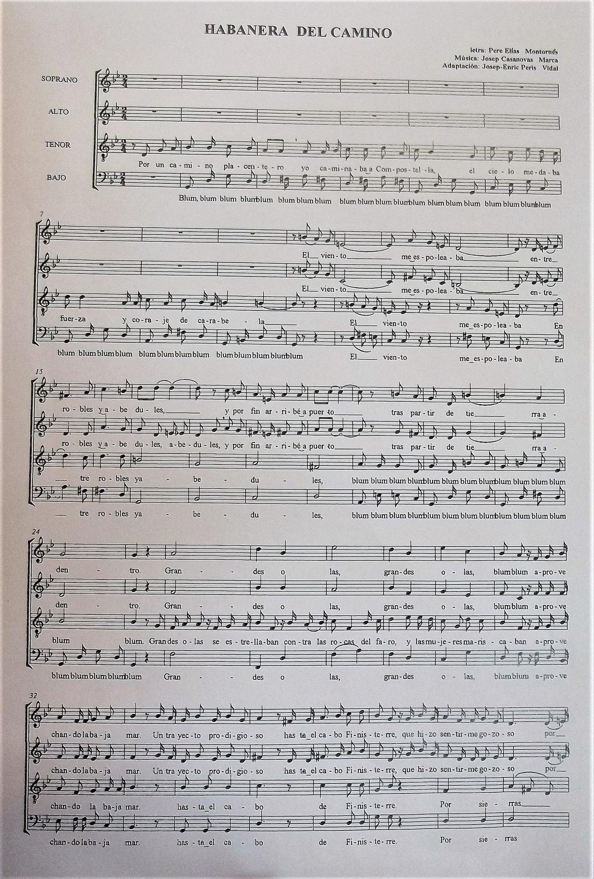 Partitura de 'Habanera del Camino'.