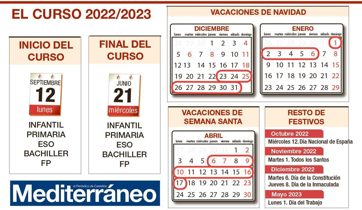 Calendario escolar 2022-2023.