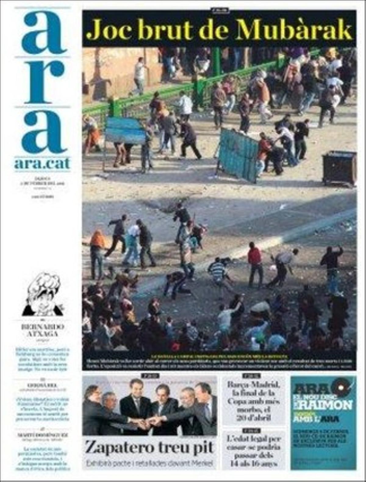 ’Ara’ també destaca a dins que la Generalitat ajornarà les obres de prolongació del metro barceloní (L1, L2, L3 i L9) i que un estudi de l’Institut Cerdà augura que l’AVE a França pel túnel del Pertús es col·lapsarà en cinc anys pel l’augment del trànsit.