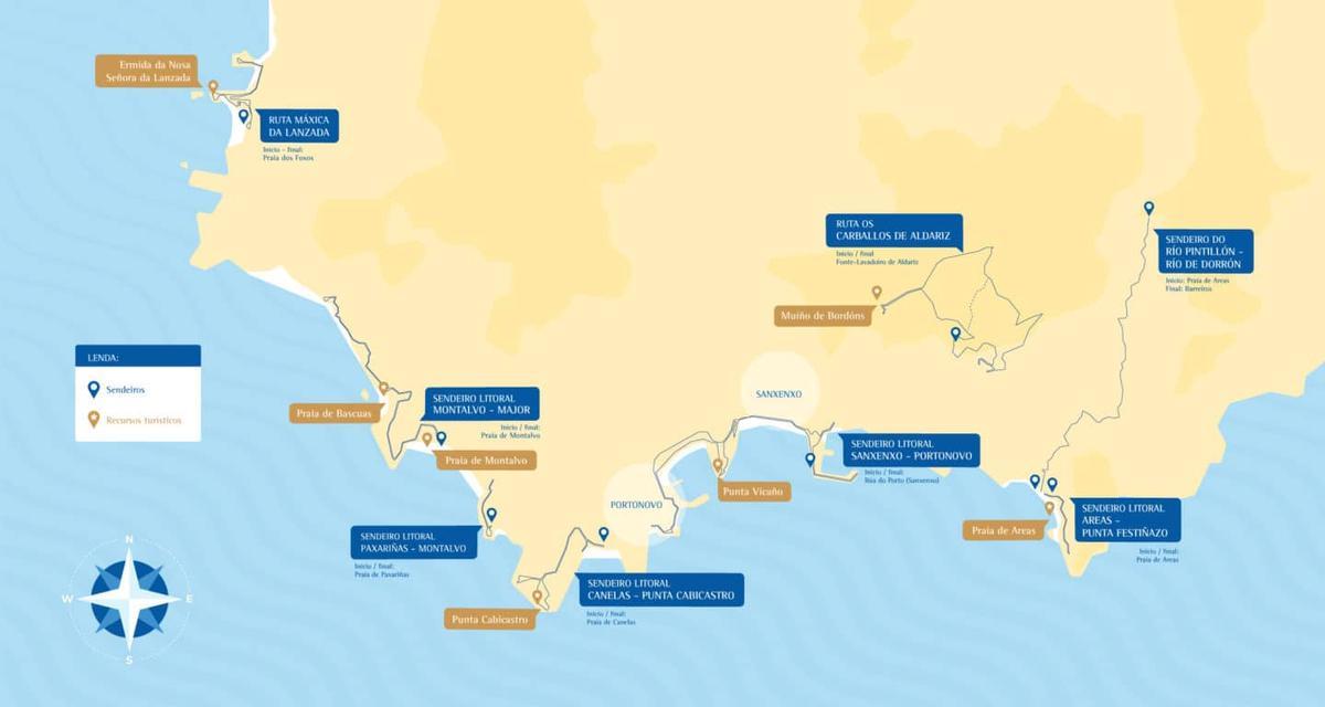 Mapa de Senderos Azules de Sanxenxo.