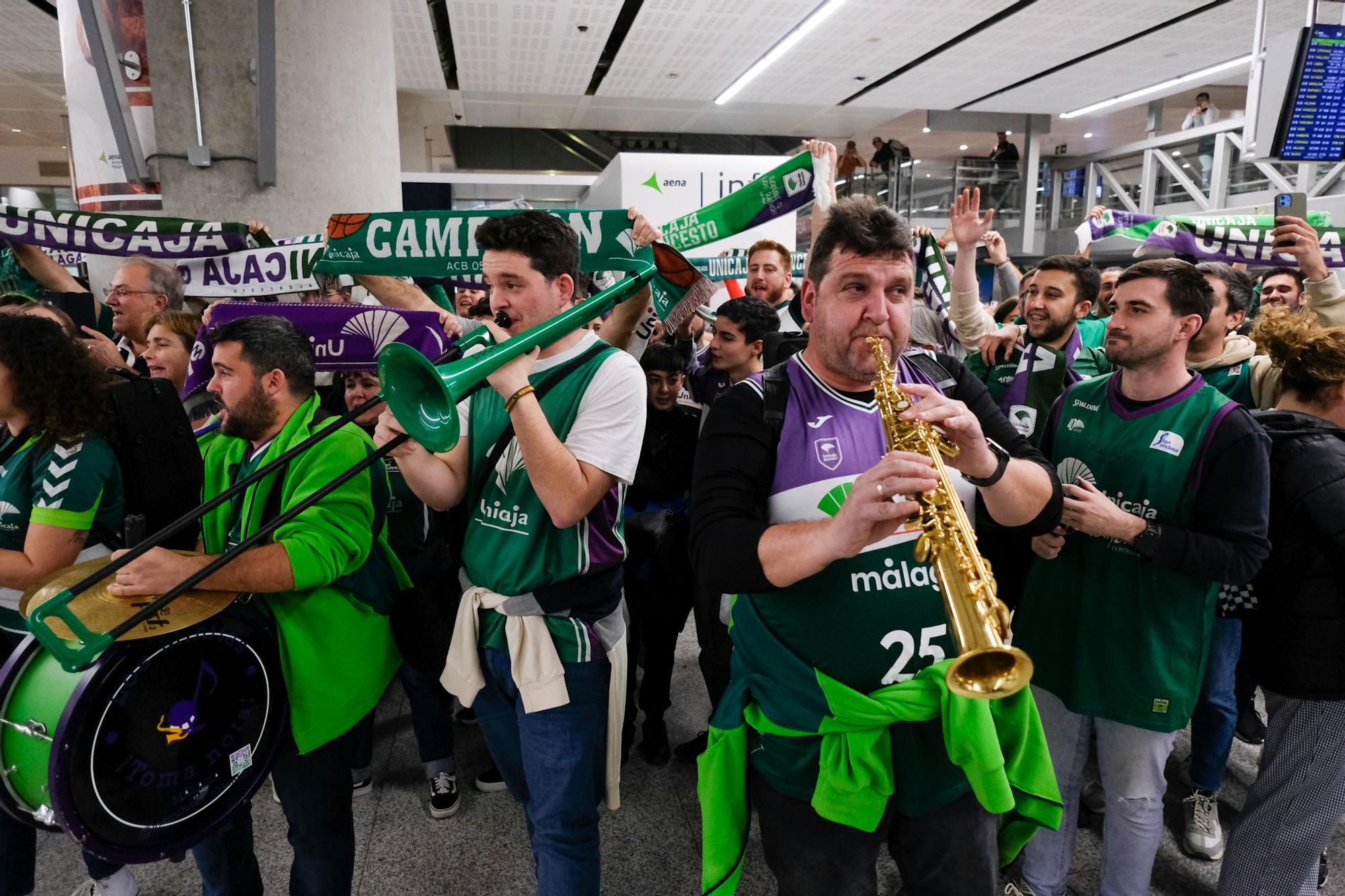 La llegada del Unicaja al aeropuerto de Málaga tras ganar la Copa del Rey