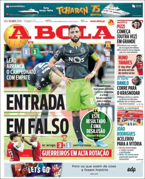 Portada A BOLA lunes 12 de agosto de 2019