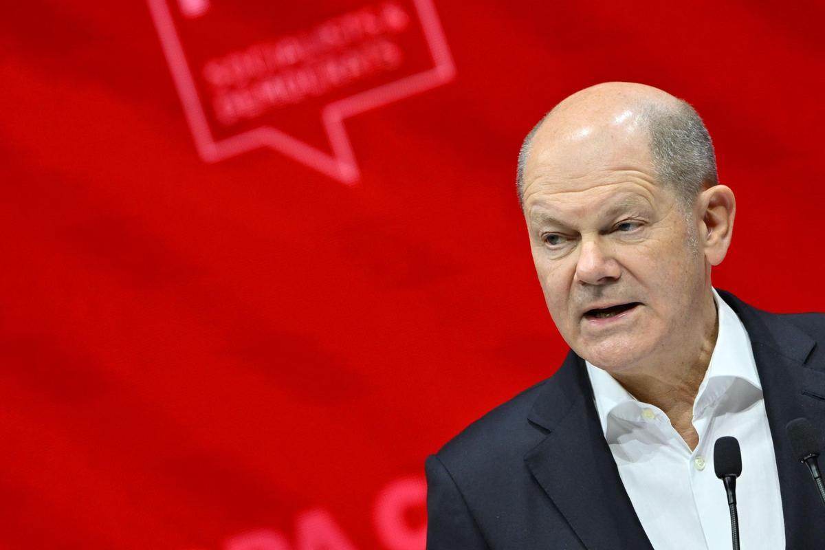 El canciller de Alemania, Olaf Scholz, este sábado en un acto del Partido Socialista Europeo en Roma.