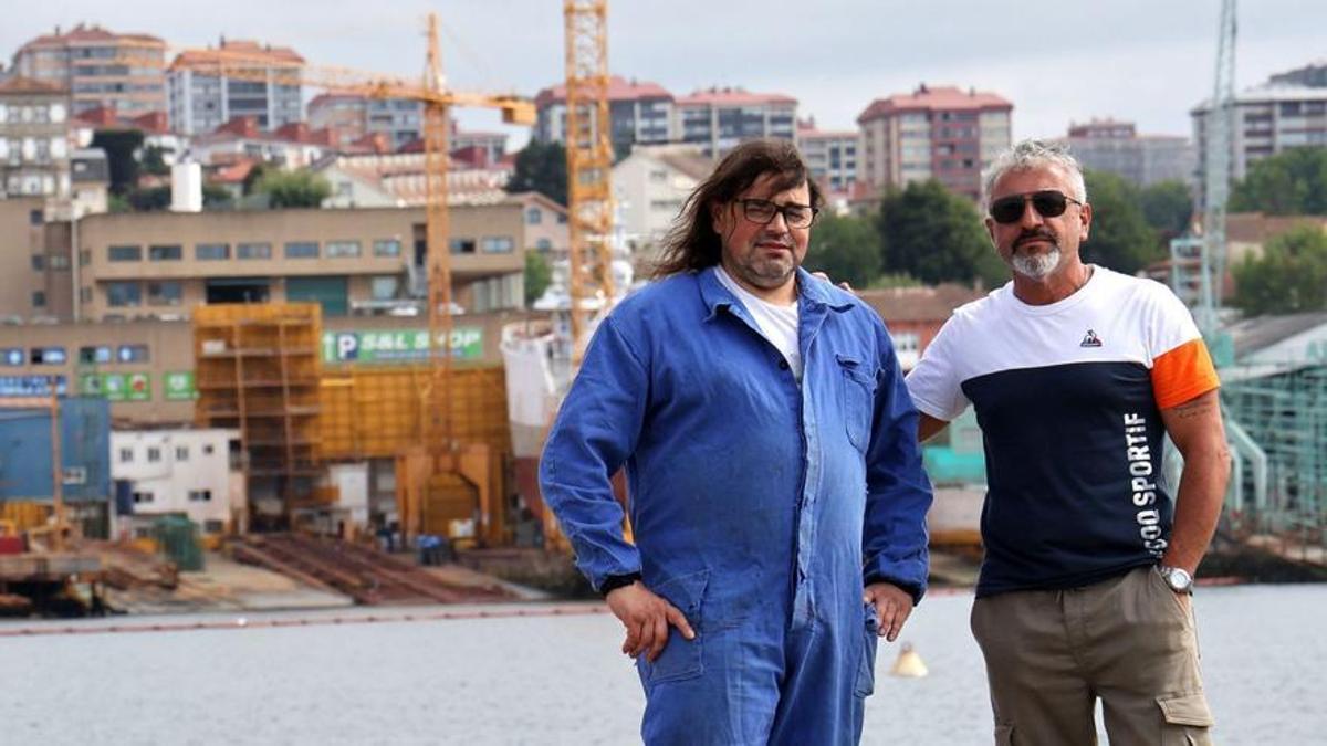 Miguel Casas y Juan Pena, trabajador y extrabajadordel naval que han vivido en primera persona el impacto de los accidentes laborales en Vigo.