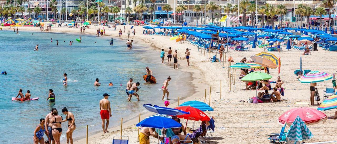 Aspecto que presentaba a primera hora de la tarde de ayer la playa de Levante de Benidorm.