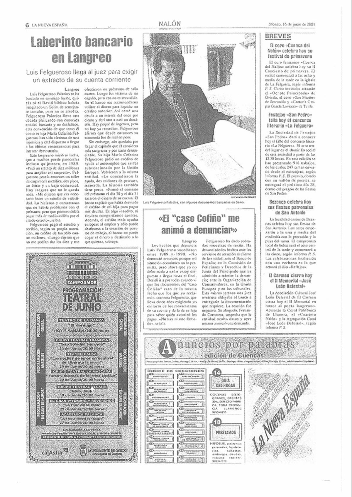 El artículo en el que Felgueroso ya denunciaba su situación hace 25 años.