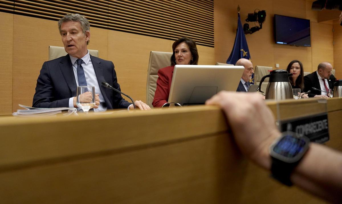 Alberto Núñez Feijóo, durante su comparecencia en la comisión de investigación de la Dana en Valencia, en el Congreso de los Diputados.