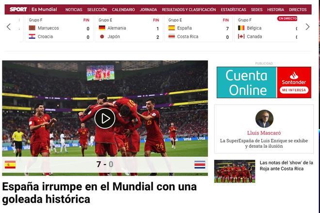 Las reacciones de los periódicos digitales deportivos a la histórica goleada de España ante Costa Rica