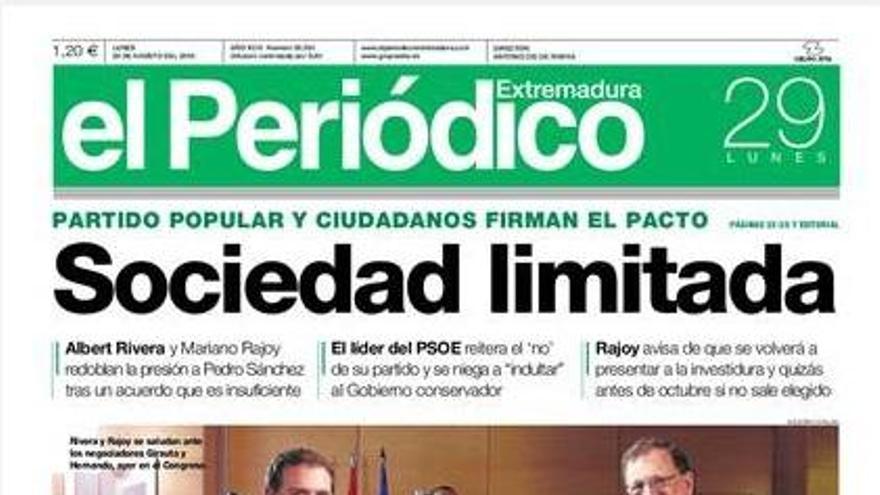 La portada de El Periódico Extremadura