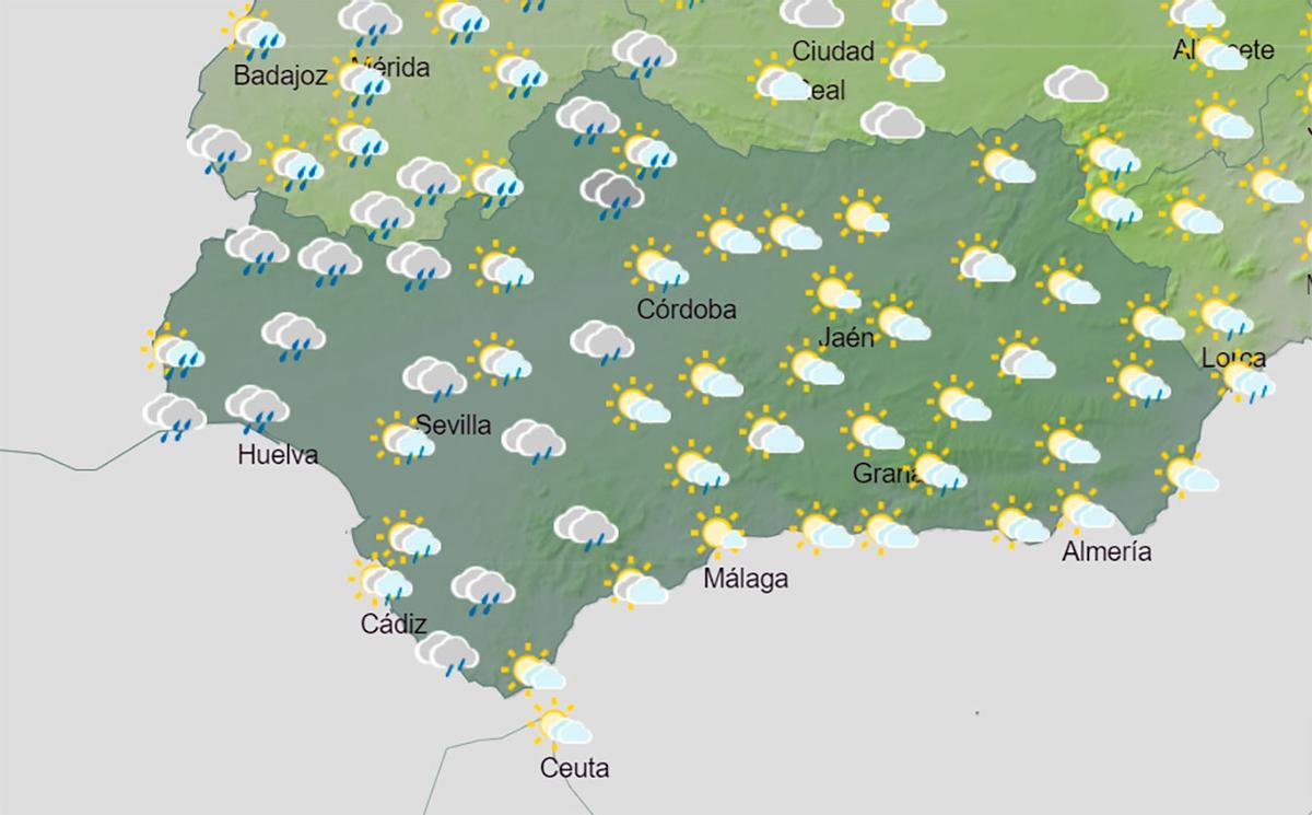 El tiempo en Andalucía este martes de 12 a 18.00 horas.