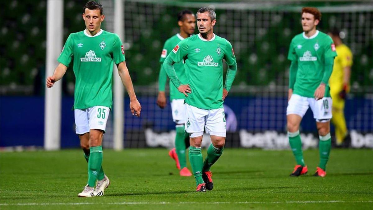 Los jugadores del Werder Bremen, durante el último encuentro liguero
