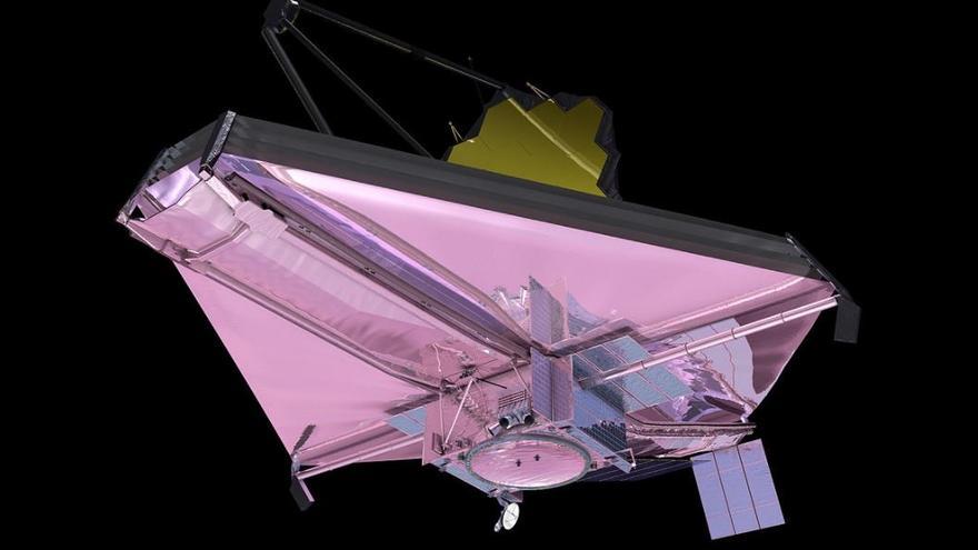 Ilustración del parasol en cinco capas del telescopio espacial Webb.