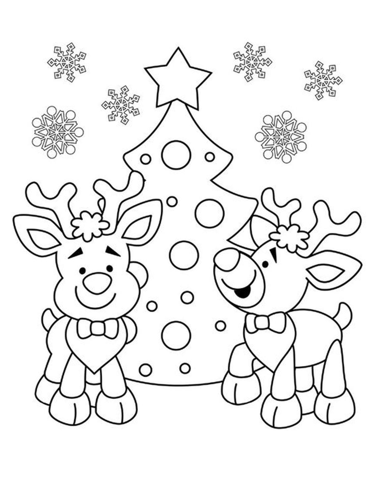 Dibujo de renos para colorear en Navidad.