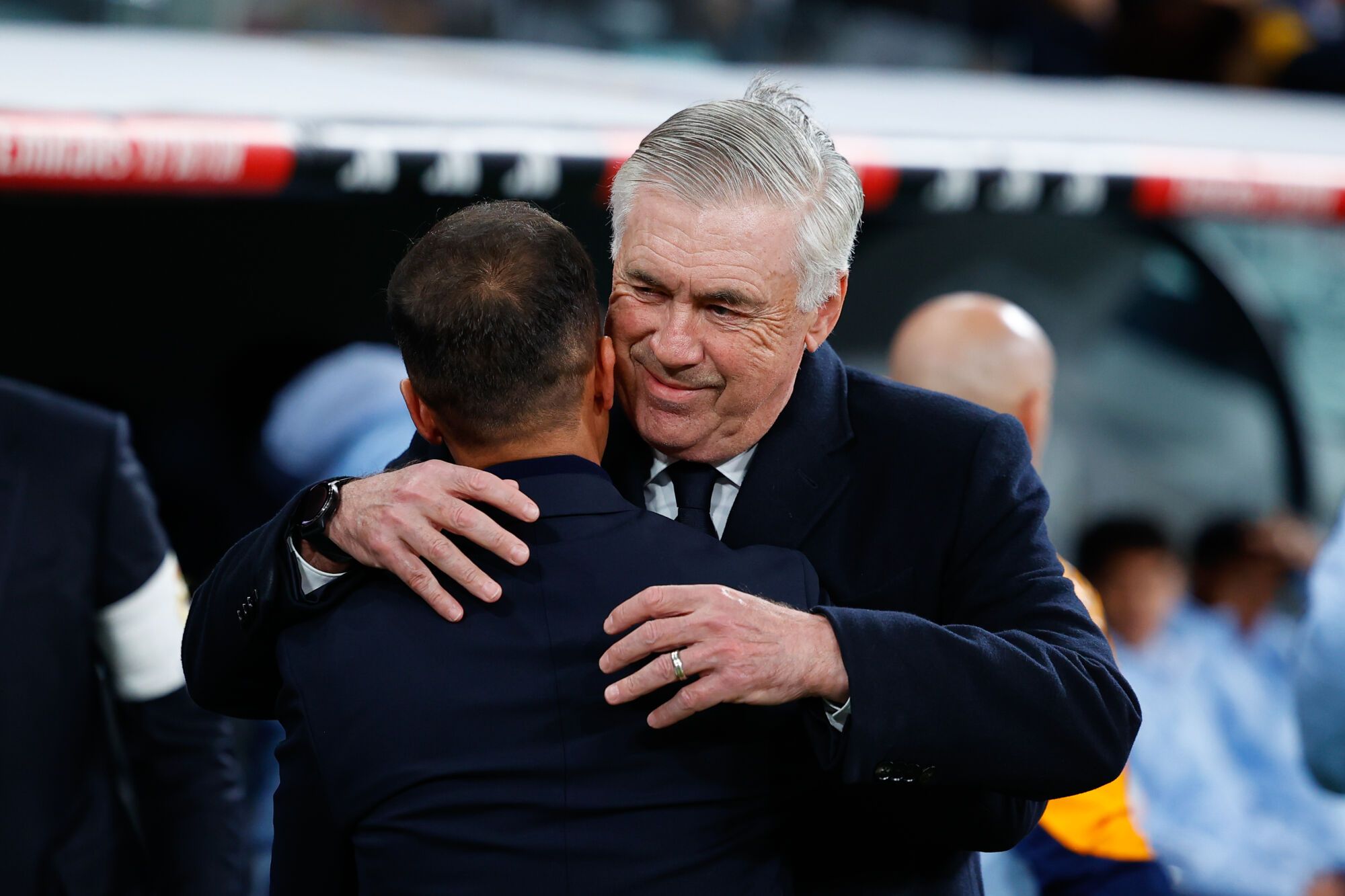 Carlo Ancelotti, head coach of Real Madrid, saludates to Borja Jimenez, head coach of CD Leganes during the Spanish League, LaLiga EA Sports, football match played between Real Madrid and CD Leganes at Santiago Bernabeu stadium on March 29, 2025, in Madrid, Spain. AFP7 29/03/2025 ONLY FOR USE IN SPAIN. Dennis Agyeman / AFP7 / Europa Press;2025;SPAIN;SPORT;ZSPORT;SOCCER;ZSOCCER;Real Madrid v CD Leganes - LaLiga EA Sports;