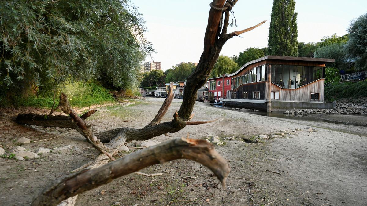 Casas flotantes en los laterales sin caudal del río Waal, en Nimega, Países Bajos.