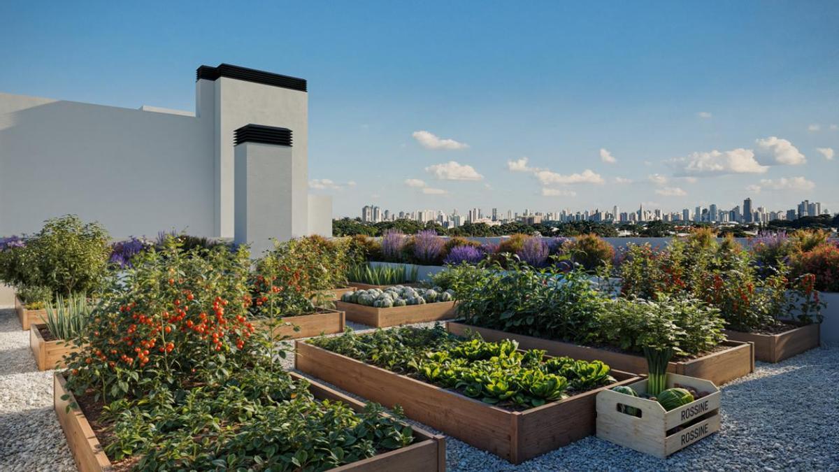Recreación de las vistas desde el huerto urbano en la azotea