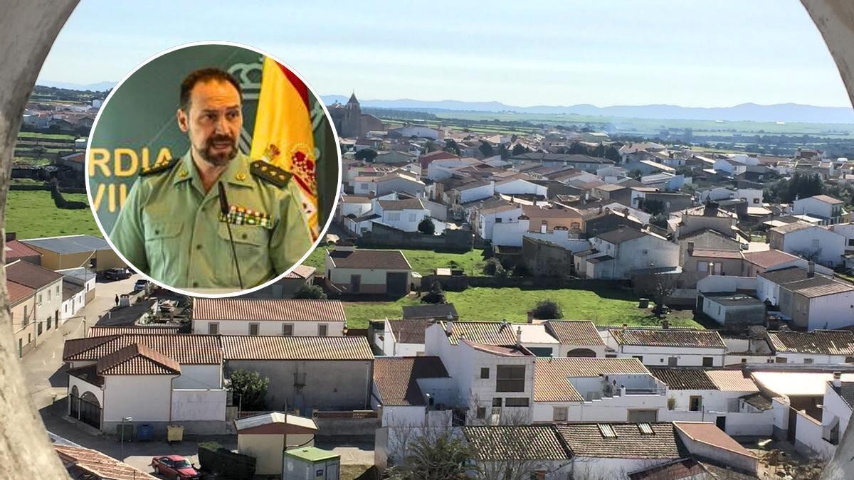 Pedro Merino Castro, en la imagen redonda. Detrás, la localidad de Torremocha.