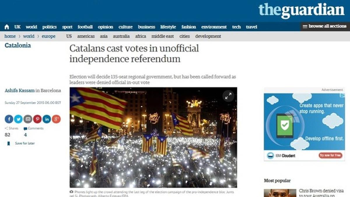 Captura de la web de 'The Guardian', donde informa de las elecciones catalanas.