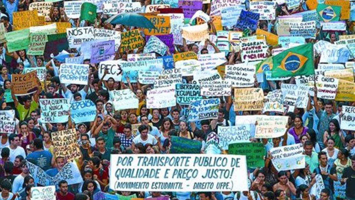 Protesta ciudadana en Recife, Brasil, el pasado jueves.