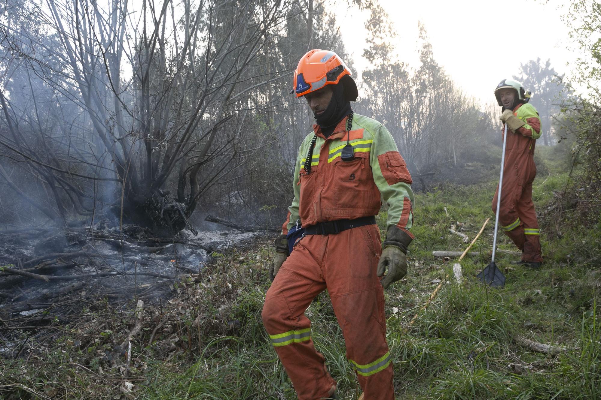 El fuego llega a la comarca de Avilés y se adentra en la Plata (Castrillón)