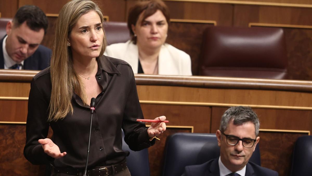La vicepresidenta tercera y ministra para la Transición Ecológica, Sara Aagesen, interviene durante una sesión de control al Gobierno, en el Congreso.