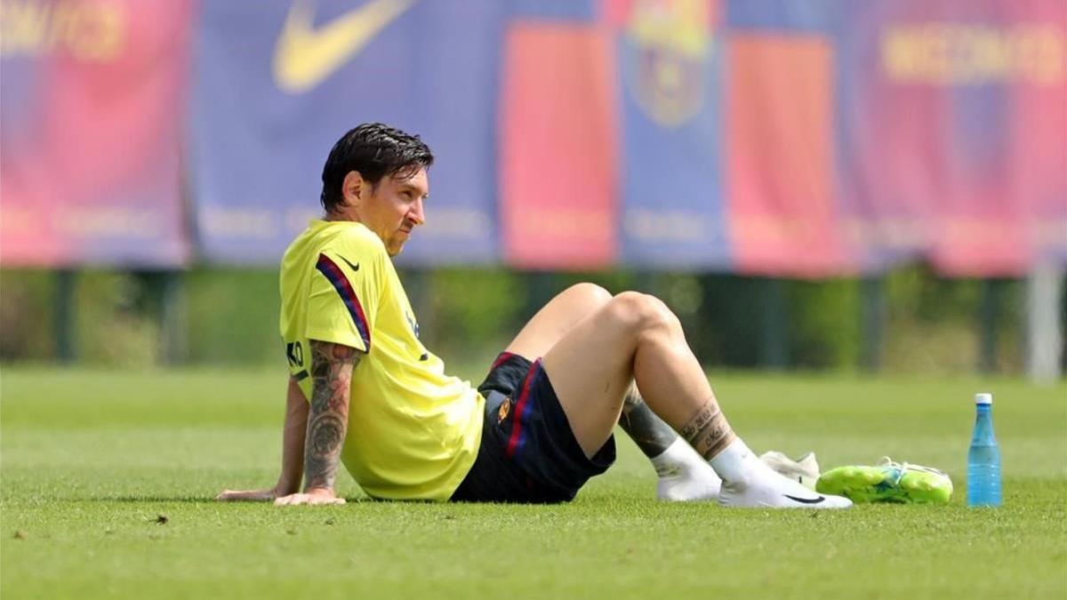 Messi, en un entrenamiento del Barça.