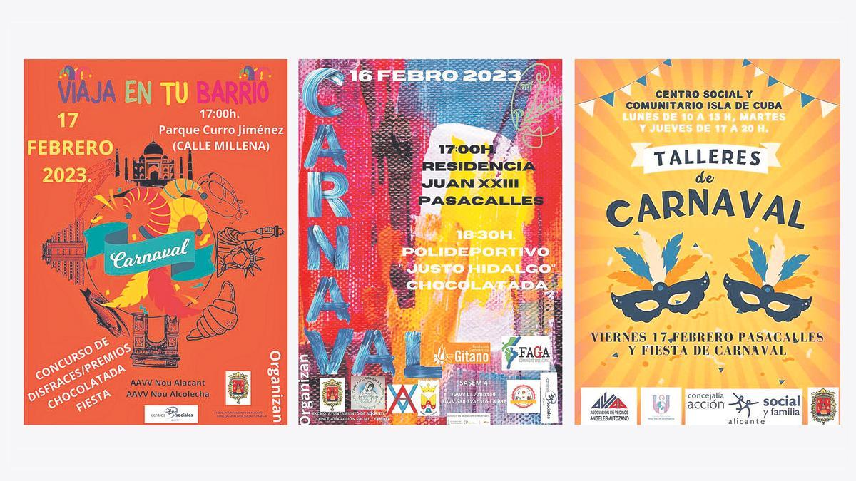 Carteles anunciadores de las actividades en tres de los centros comunitarios.