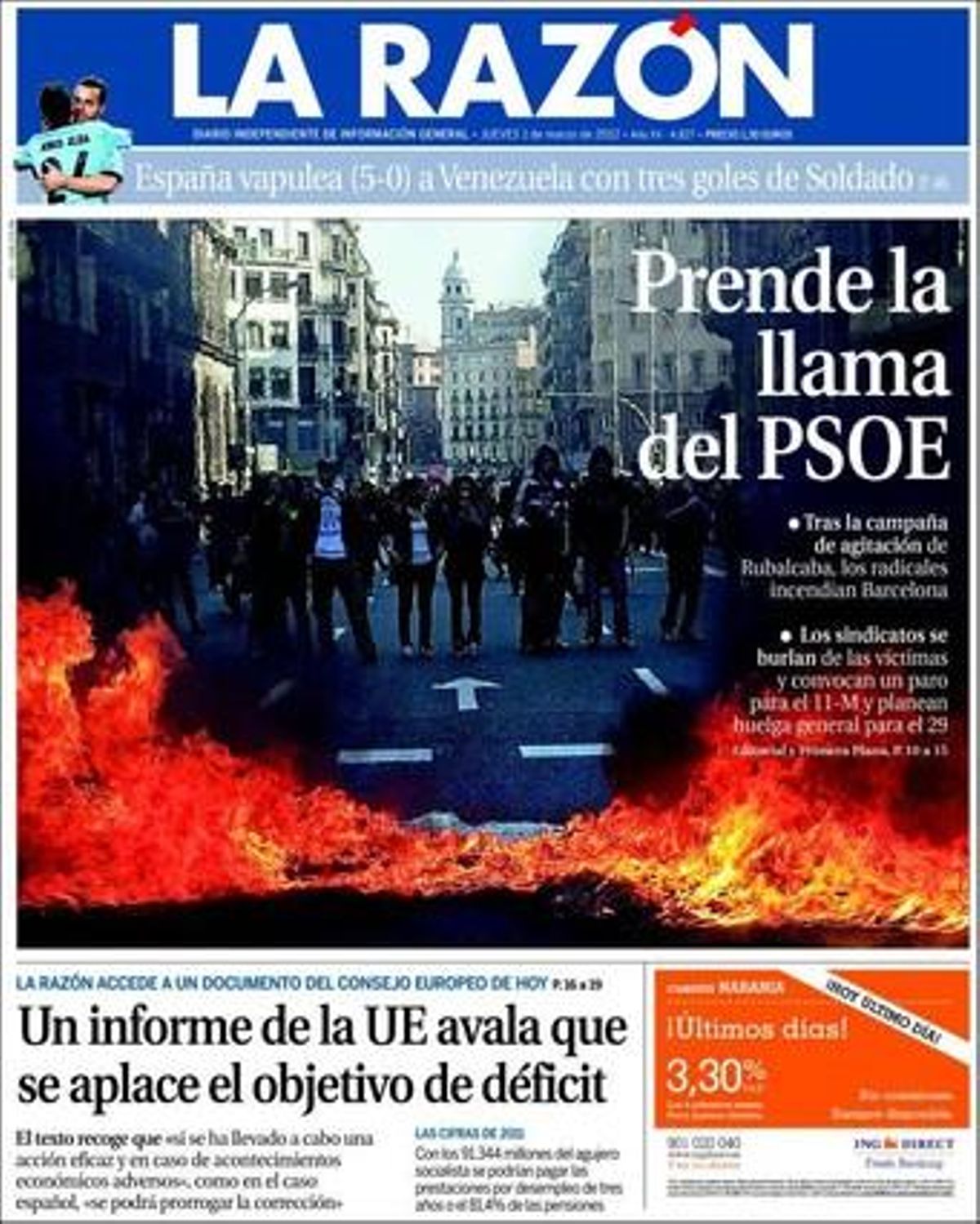 Portada de ’La Razón’.