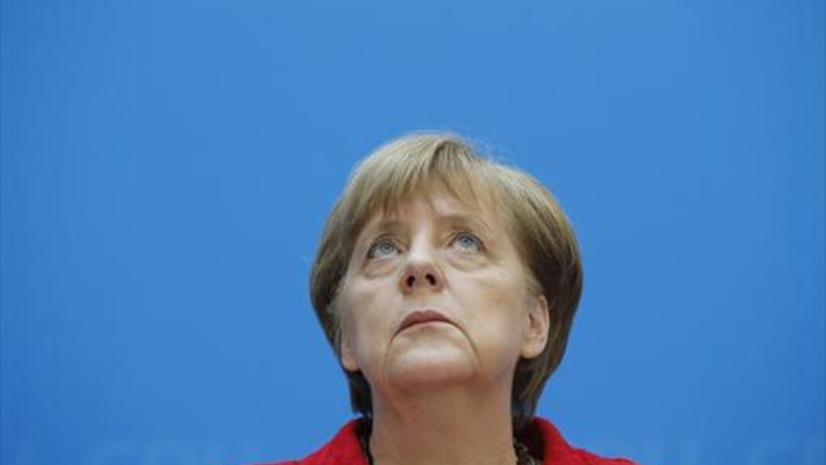 Merkel, durante una rueda de prensa ayer en Berlín.