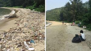 La playa de Sam Pak Wan, en Hong Kong, tras una jornada de limpieza en el 2016.