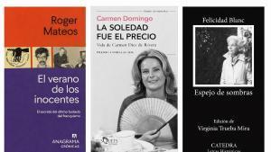 Portadas de El verano de los inocentes, La soledad fue un precio y Espejo de sombras.