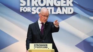 El líder del Partido Nacionalista Escocés (SNP), John Swinney, durante el discurso de aceptación como nuevo líder de la formación, el pasado 6 de mayo en Glasgow.