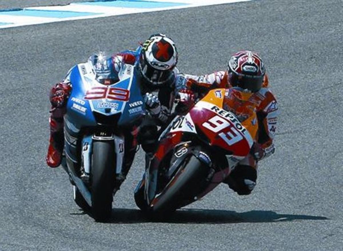 Seqüència de l’avançament de Márquez a Lorenzoa Jerez.