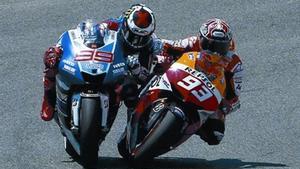 Seqüència de l’avançament de Márquez a Lorenzoa Jerez.
