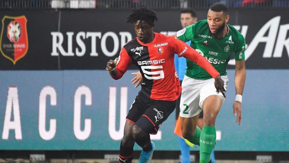 Eduardo Camavinga (Rennes) en una imagen de archivo ante el Saint-Étienne