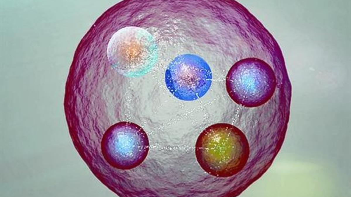 Representación de un pentaquark, partícula formada por cinco quarks.