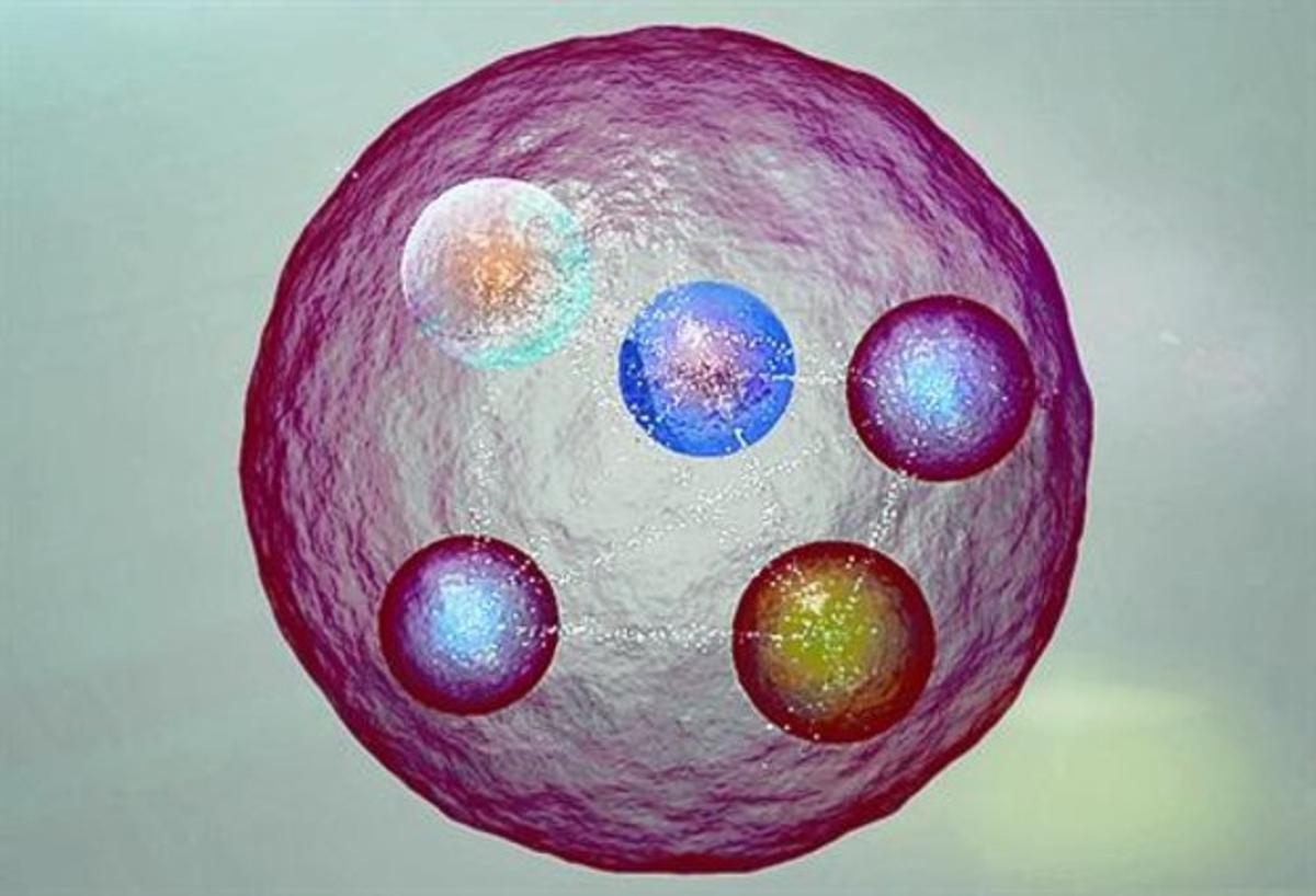 Representació d’un pentaquark, partícula formada per cinc quarks. Representació d’un pentaquark, partícula formada per cinc quarks.