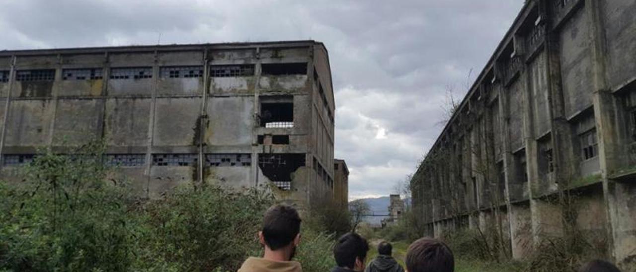 Las naves de Nitrastur, durante una visita que realizaron los alumnos del máster de Caminos de la Escuela Politécnica de Mieres.