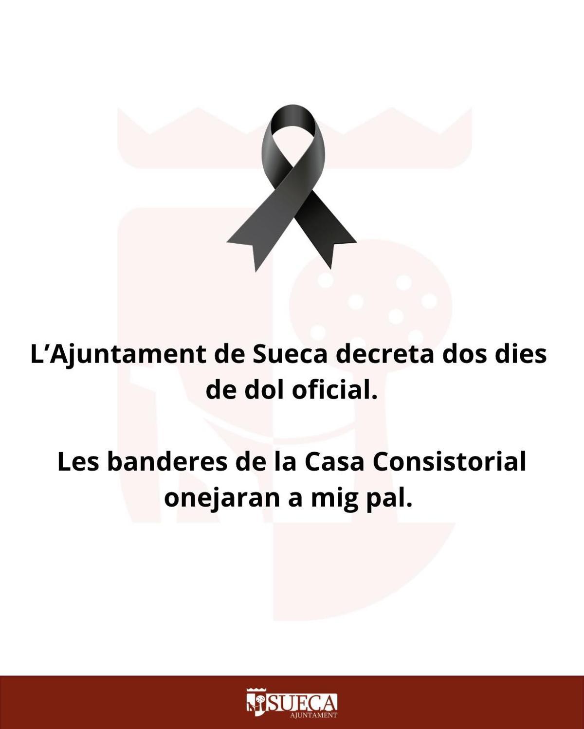 Declaración de luto oficial en Sueca.