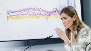 La vicepresidenta tercera y ministra para la Transición Ecológica y el Reto Demográfico, Sara Aagesen, durante una rueda de prensa tras el Consejo de Ministros, en el Palacio de la Moncloa, a 17 de junio de 2025, en Madrid (España). Durante la rueda, Aage