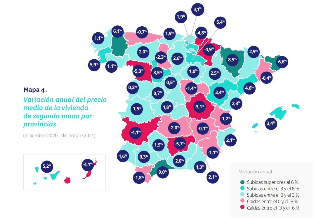 Incremento del precio de la vivienda por provincias en España